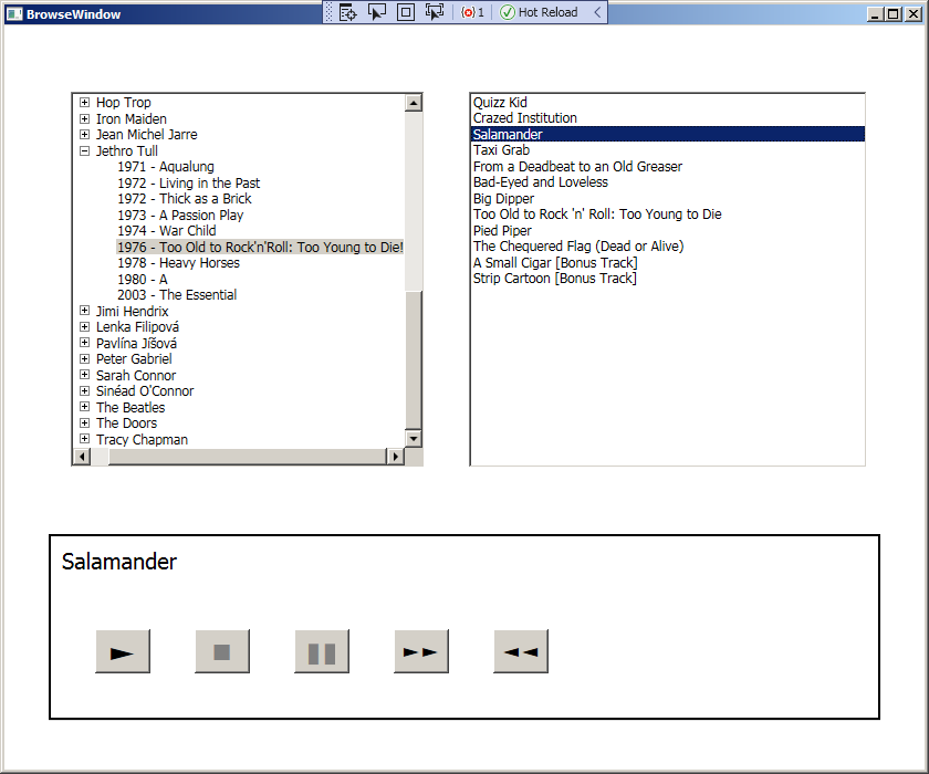 Select a song from a list and let it play in a media player